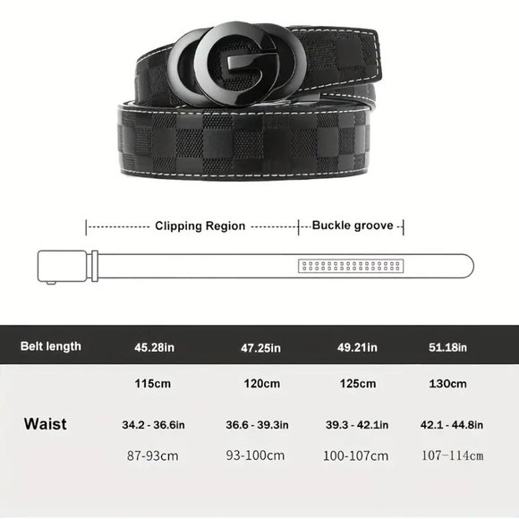 Men's Business Casual Leather Belt with Automatic Buckle and Checkerboard Detail - Picture 3 of 6